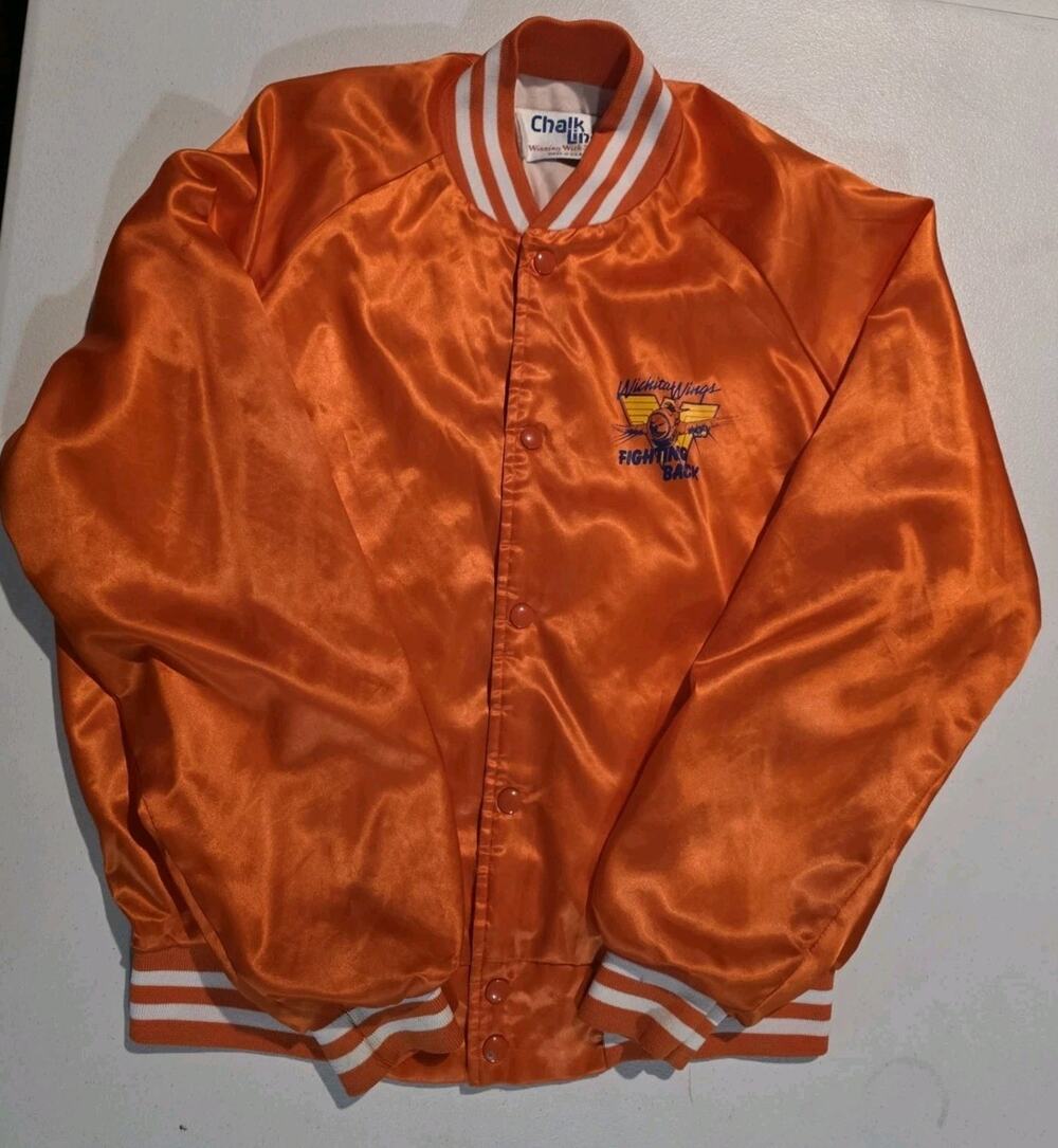 VTG 80s 90s Wichita Wings Satin Bomber Jacket Orange Soccer MISL Medium